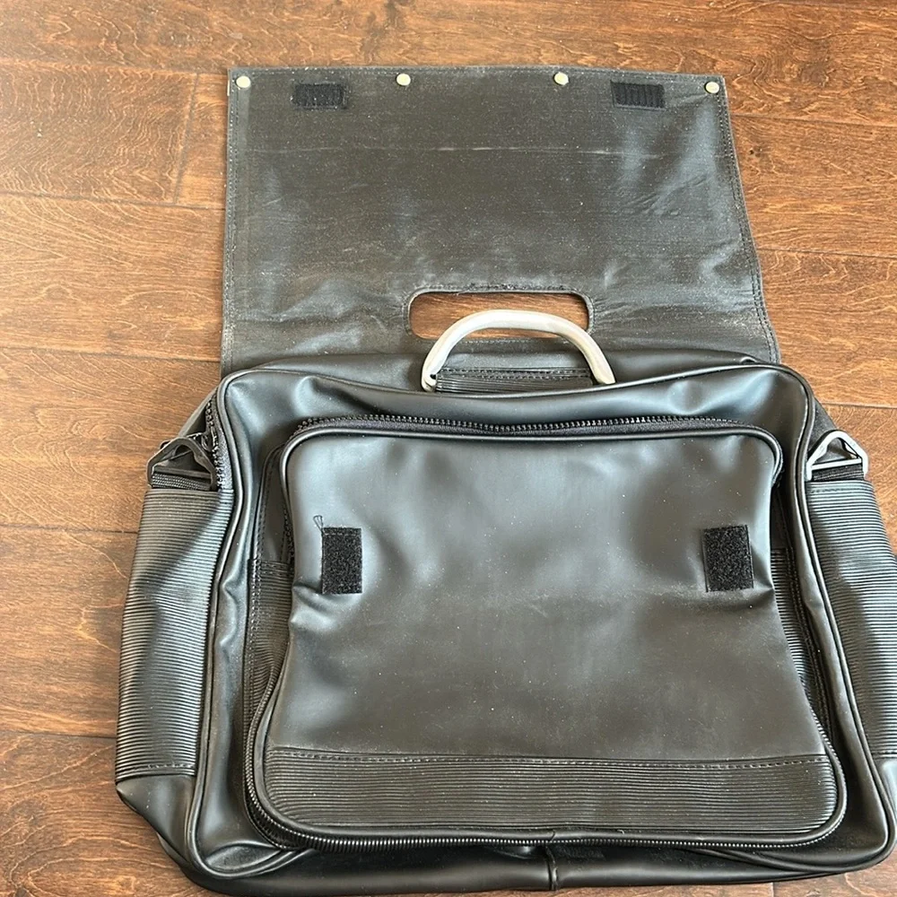 New Mens Laptop Messenger Bag Faux Leather Black Silver Missing Shoulder Strap